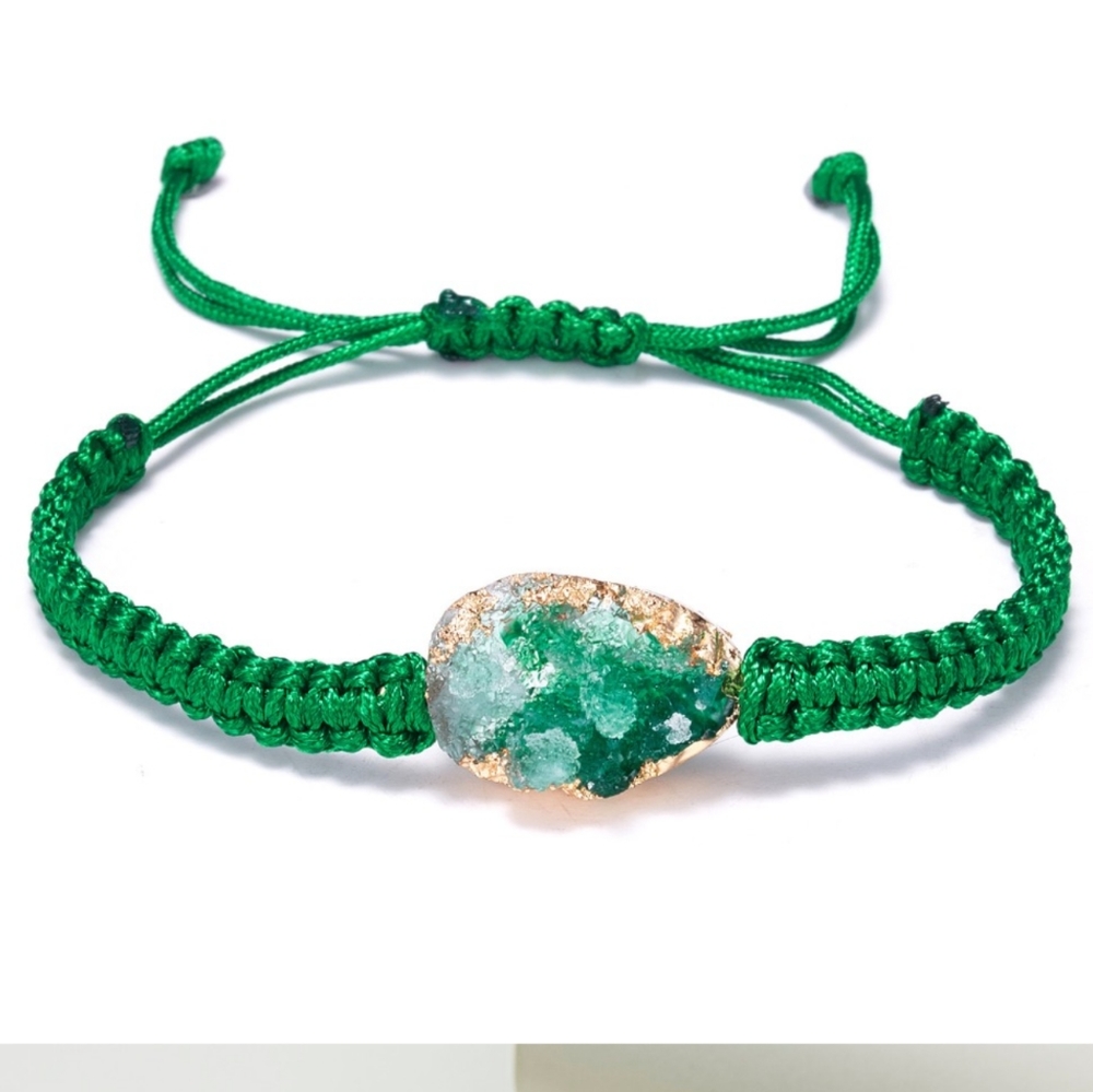 New Woven Adjustable Druzy Green Bracelet - Picture 2 of 4
